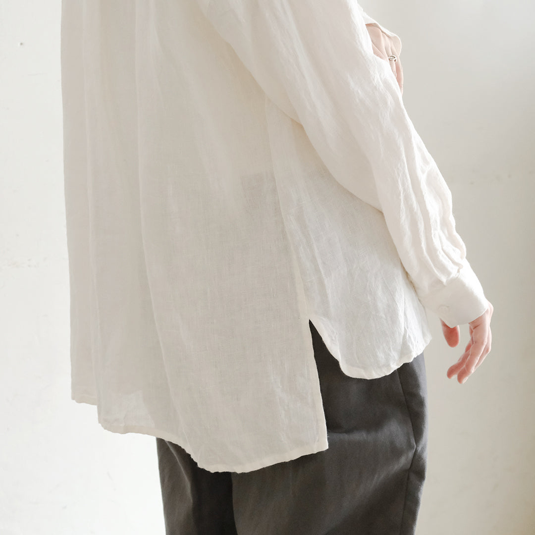 SALUÉ／ユニセックスバンドカラーシャツ／ライトウェイトリネン