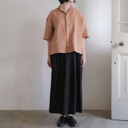 ［SALUÉ］ワンサイドスリットロングスカート／ヘリンボーンリネン