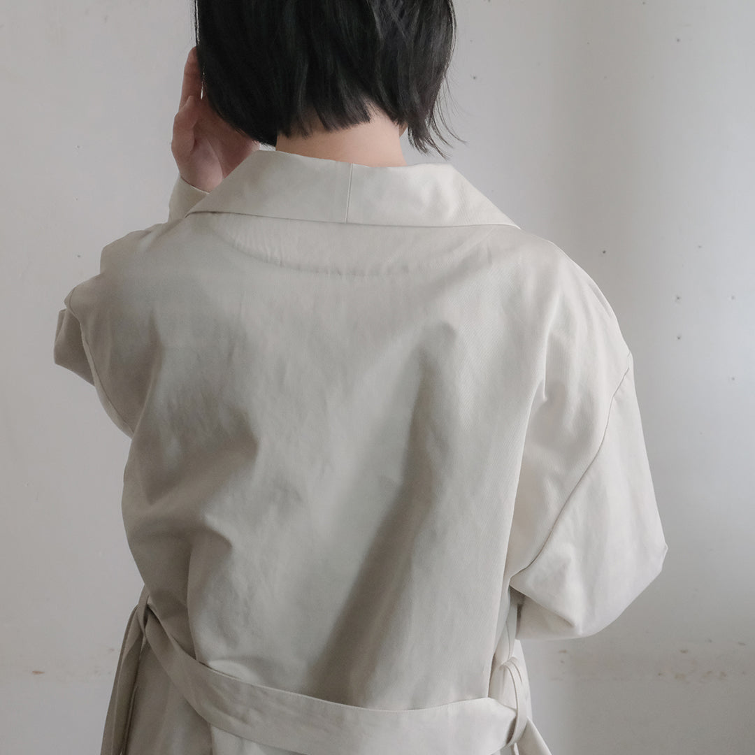 ［SALUÉ］ショールカラースリットコート／コットンリネンカルゼ