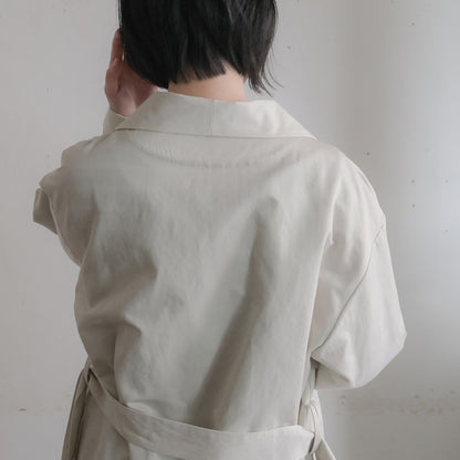 ［SALUÉ］ショールカラースリットコート／コットンリネンカルゼ