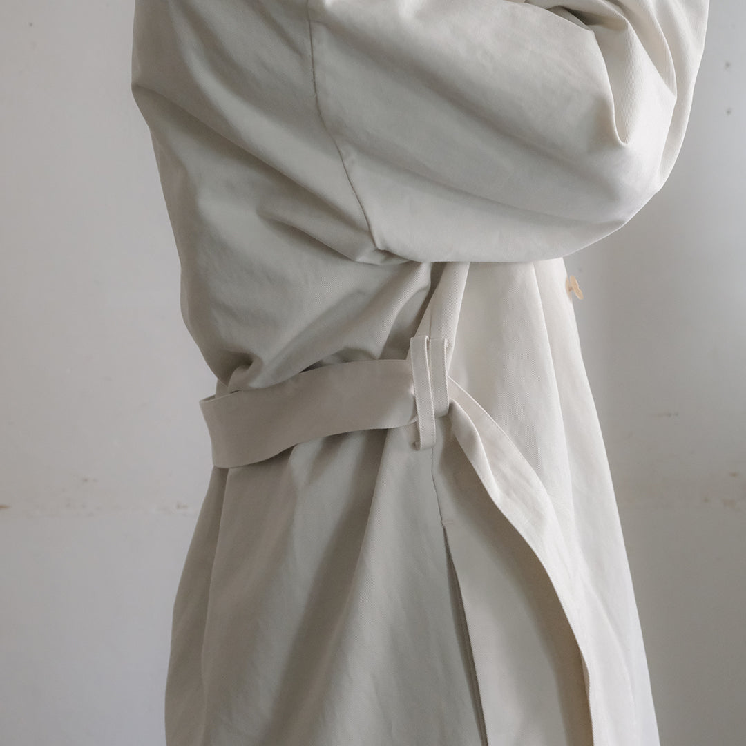 ［SALUÉ］ショールカラースリットコート／コットンリネンカルゼ