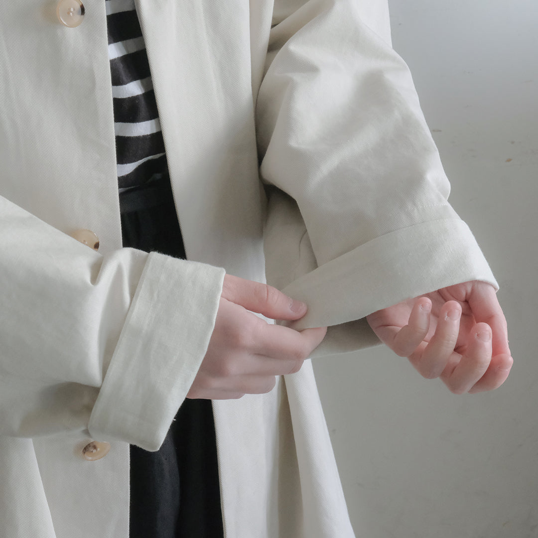 ［SALUÉ］ショールカラースリットコート／コットンリネンカルゼ