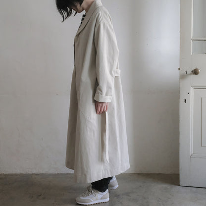 ［SALUÉ］ショールカラースリットコート／コットンリネンカルゼ