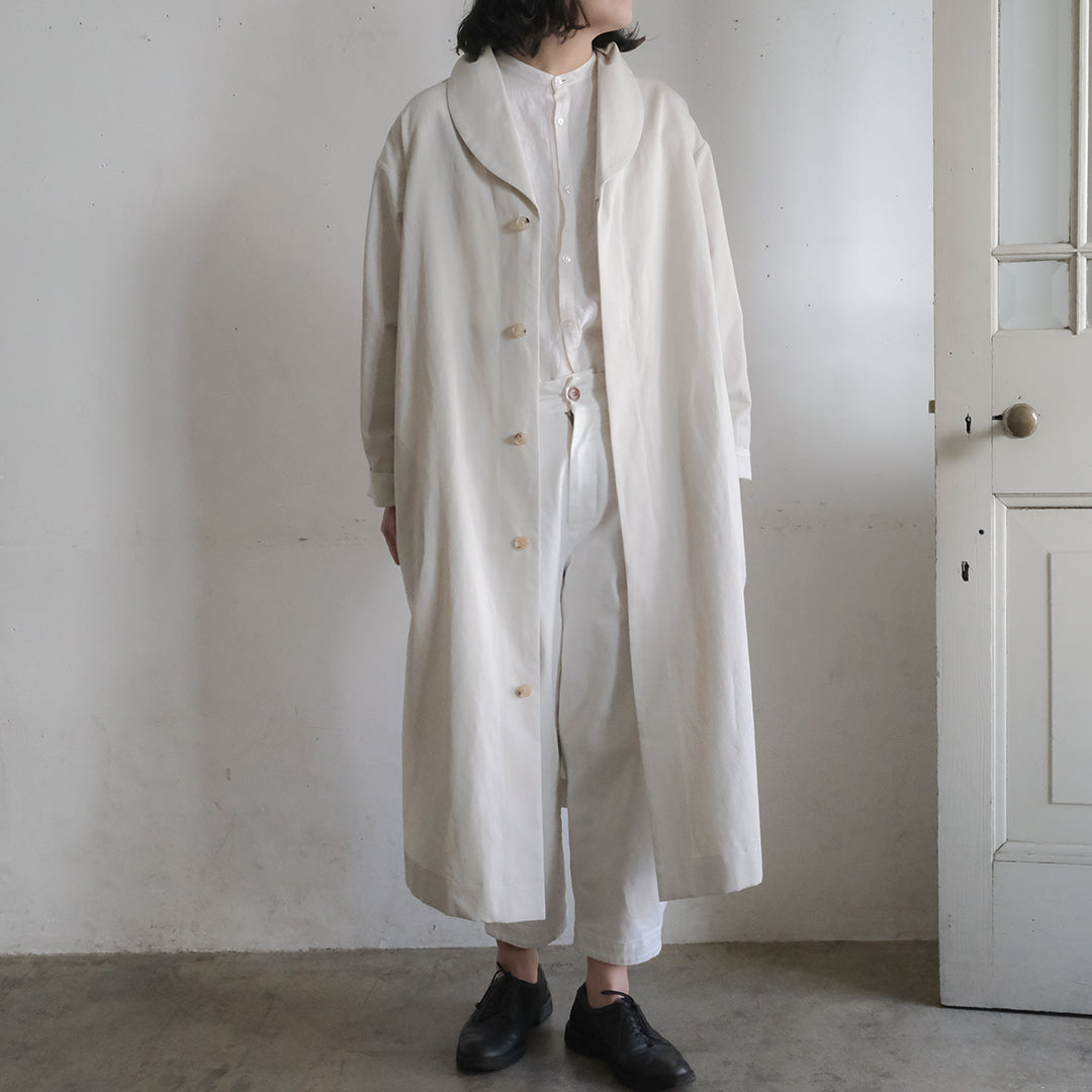 ［SALUÉ］ショールカラースリットコート／コットンリネンカルゼ