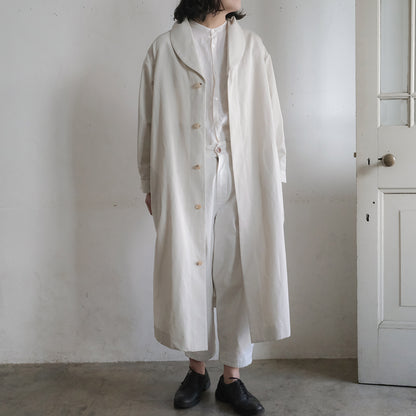 ［SALUÉ］ショールカラースリットコート／コットンリネンカルゼ