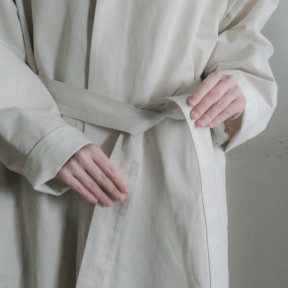 ［SALUÉ］ショールカラースリットコート／コットンリネンカルゼ