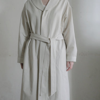 ［SALUÉ］ショールカラースリットコート／コットンリネンカルゼ