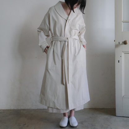［SALUÉ］ショールカラースリットコート／コットンリネンカルゼ
