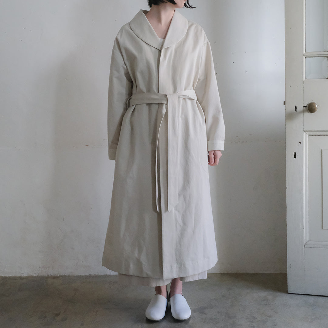 ［SALUÉ］ショールカラースリットコート／コットンリネンカルゼ