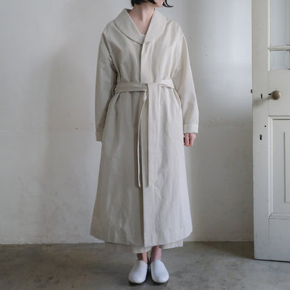 ［SALUÉ］ショールカラースリットコート／コットンリネンカルゼ