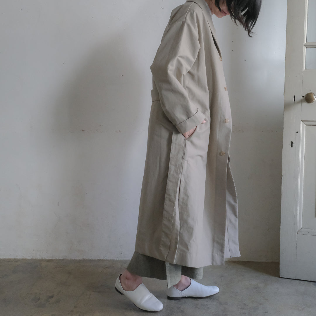 ［SALUÉ］ショールカラースリットコート／コットンリネンカルゼ