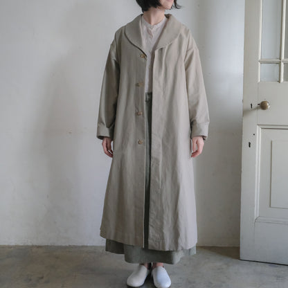 ［SALUÉ］ショールカラースリットコート／コットンリネンカルゼ