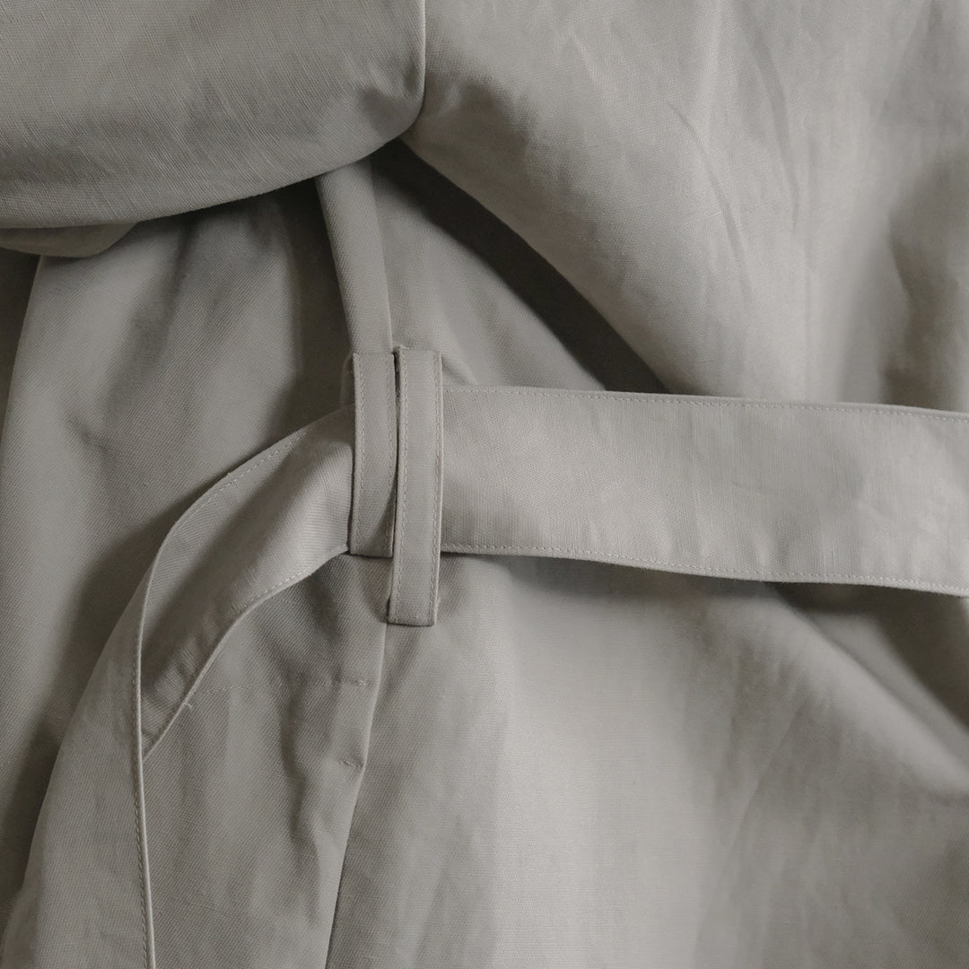 ［SALUÉ］ショールカラースリットコート／コットンリネンカルゼ