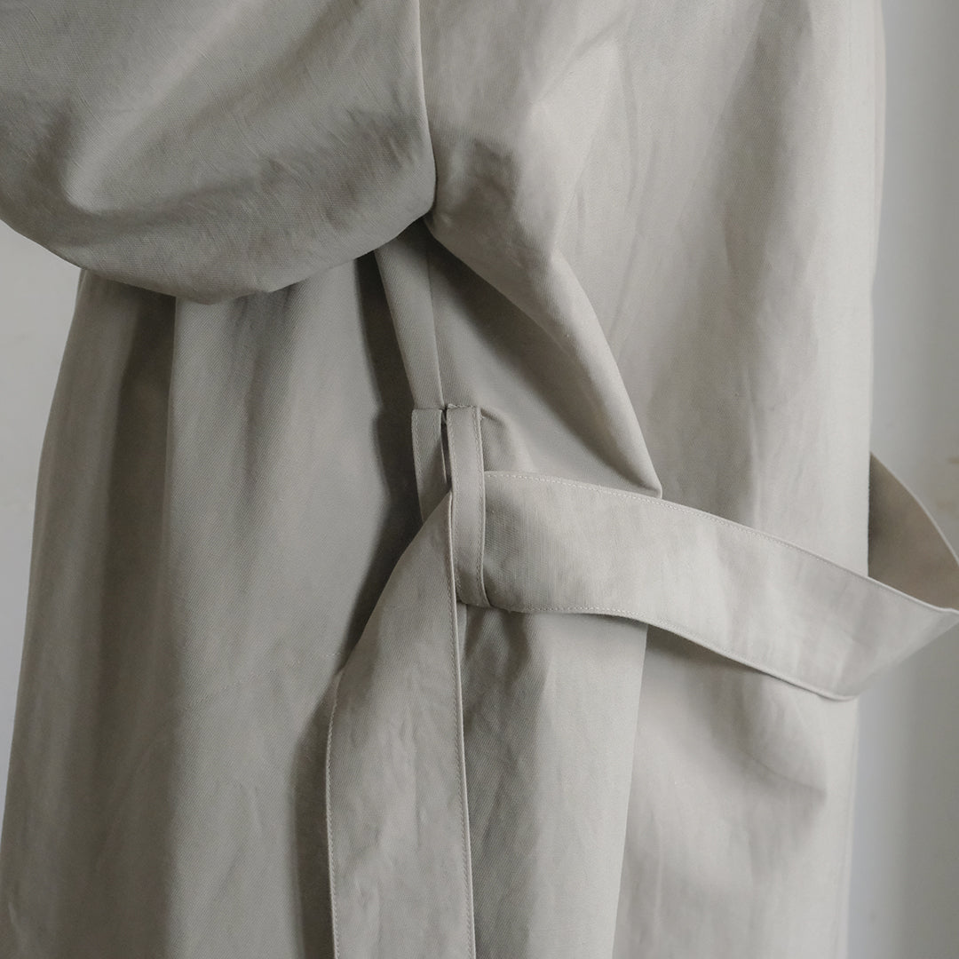 ［SALUÉ］ショールカラースリットコート／コットンリネンカルゼ