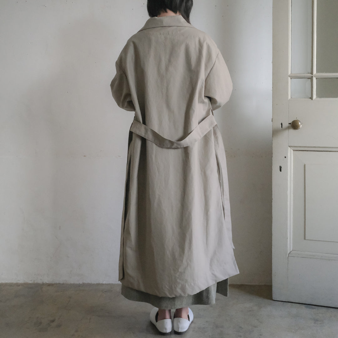 ［SALUÉ］ショールカラースリットコート／コットンリネンカルゼ