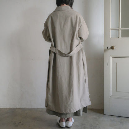 ［SALUÉ］ショールカラースリットコート／コットンリネンカルゼ