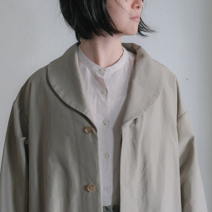 ［SALUÉ］ショールカラースリットコート／コットンリネンカルゼ