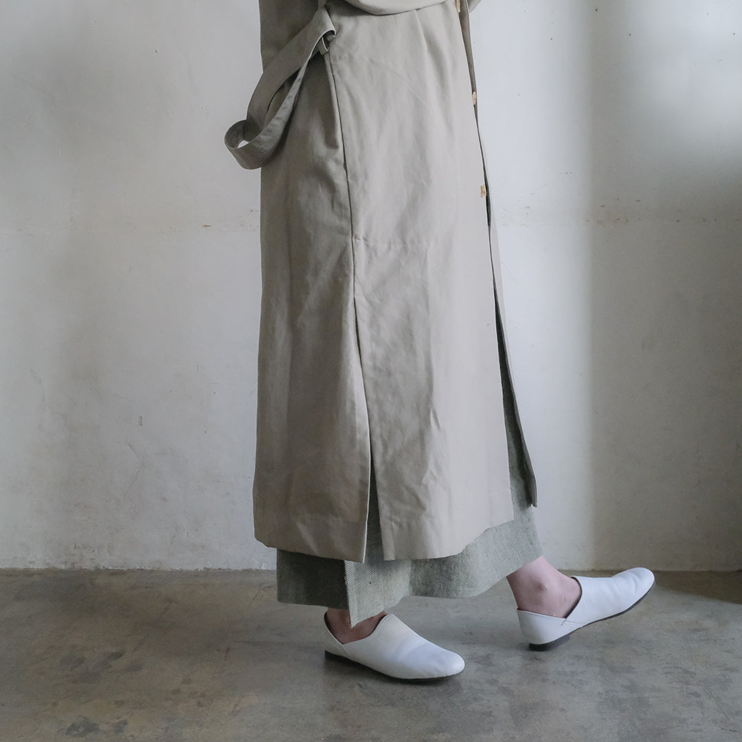 ［SALUÉ］ショールカラースリットコート／コットンリネンカルゼ