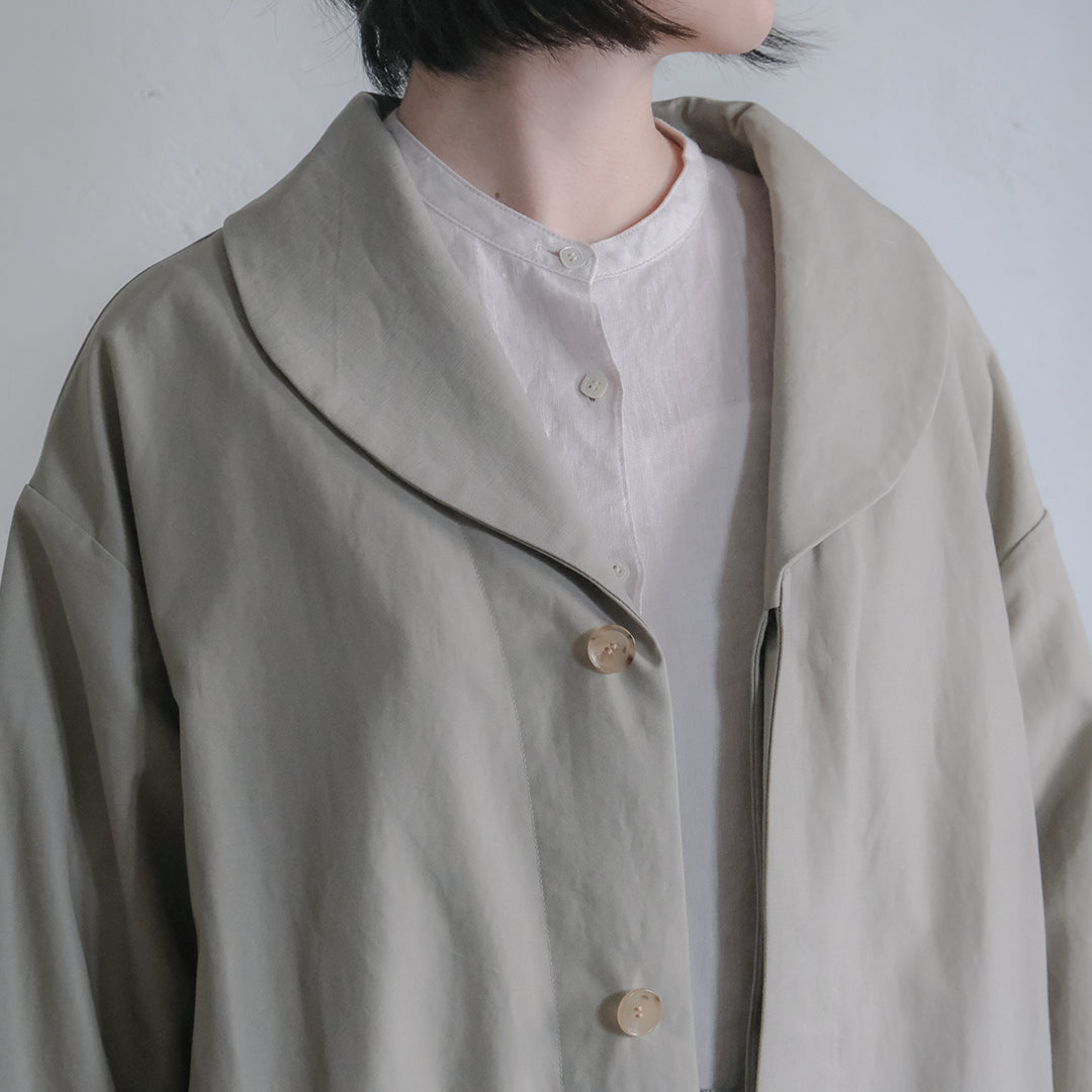 ［SALUÉ］ショールカラースリットコート／コットンリネンカルゼ