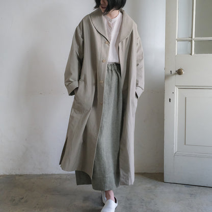 ［SALUÉ］ショールカラースリットコート／コットンリネンカルゼ