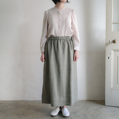 ［SALUÉ］ワンサイドスリットロングスカート／ヘリンボーンリネン