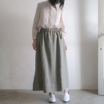 ［SALUÉ］ワンサイドスリットロングスカート／ヘリンボーンリネン