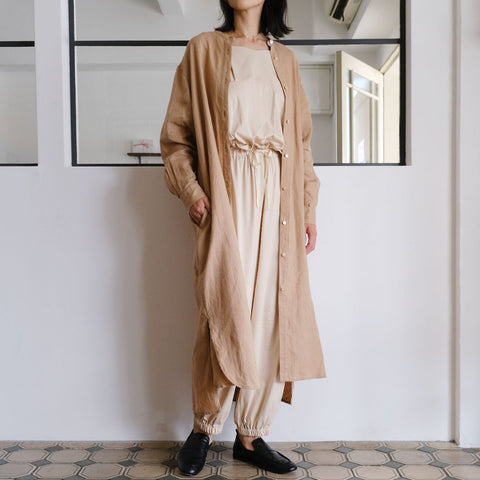 ［SALUÉ］バンドカラー長袖シャツドレス（リニューアル）／ミッドウェイトリネン