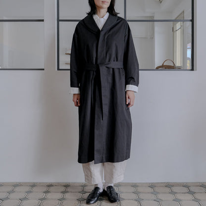 ［SALUÉ］ショールカラースリットコート／コットンリネンカルゼ