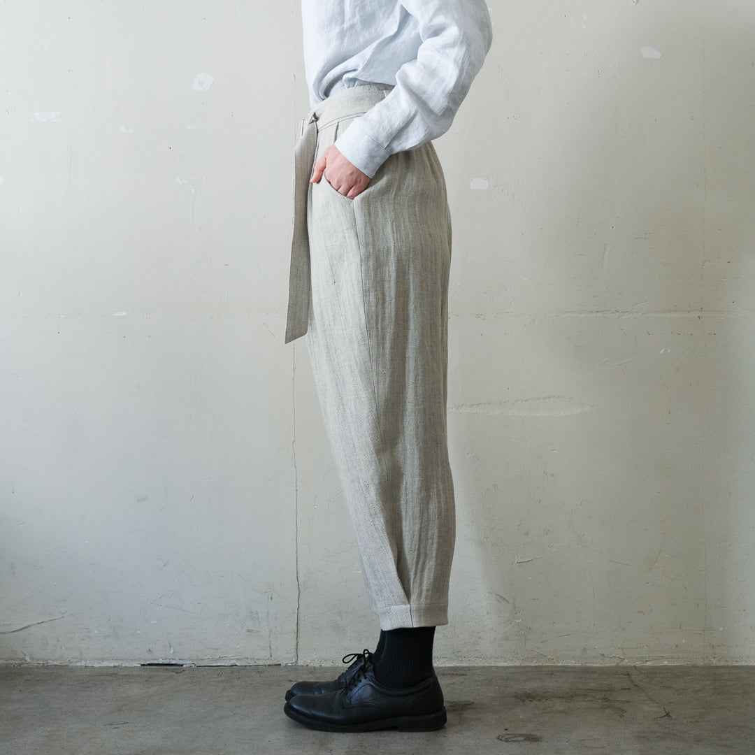 SALUÉ／【受注商品】エッグパンツA／ヘリンボーンリネン