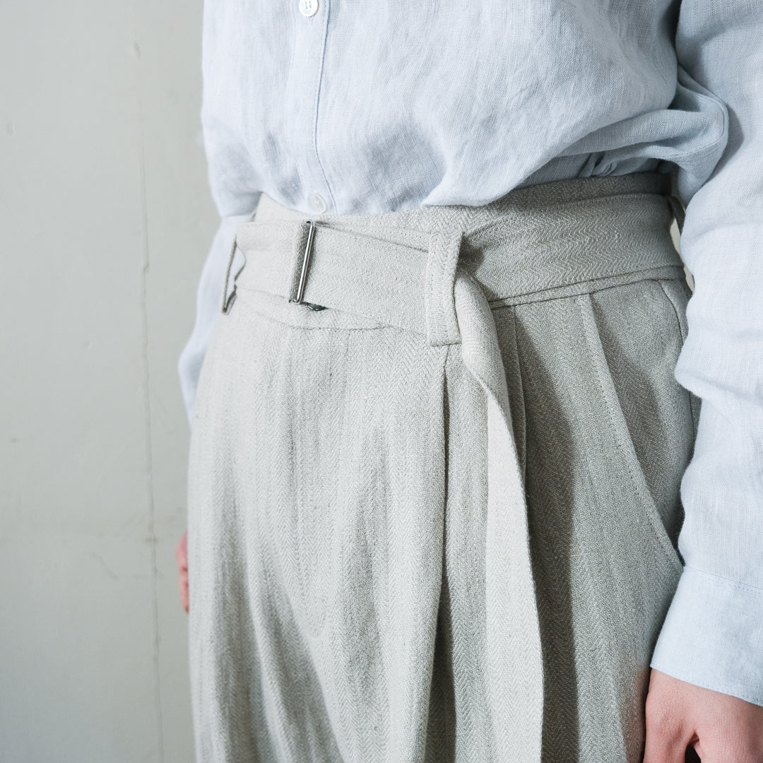 SALUÉ／【受注商品】エッグパンツA／ヘリンボーンリネン