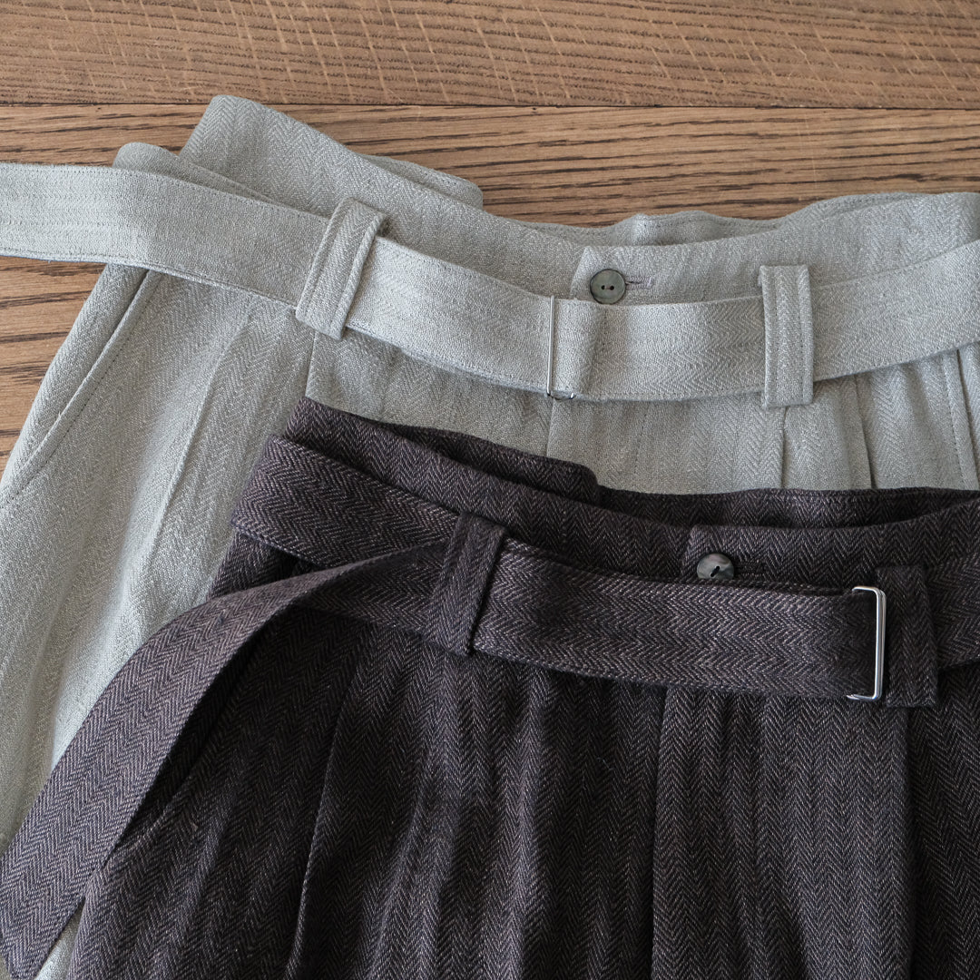 SALUÉ／【受注商品】エッグパンツA／ヘリンボーンリネン