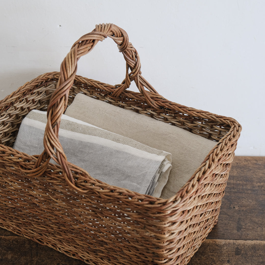 ［宮本工芸］特大バスケット小松編　なわ手（ふた無し）