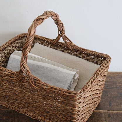 ［宮本工芸］特大バスケット小松編　なわ手（ふた無し）