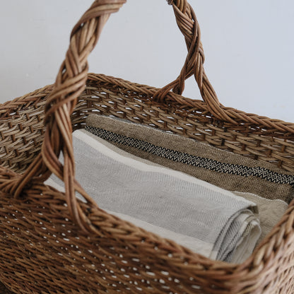 ［宮本工芸］特大バスケット小松編　なわ手（ふた無し）