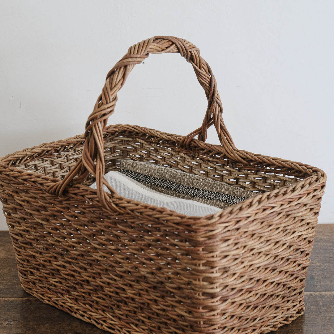 ［宮本工芸］特大バスケット小松編　なわ手（ふた無し）