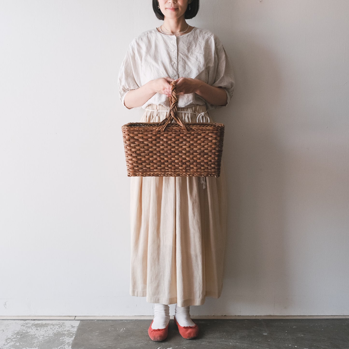 ［宮本工芸］特大バスケット小松編　なわ手（ふた無し）