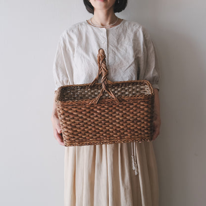 ［宮本工芸］特大バスケット小松編　なわ手（ふた無し）