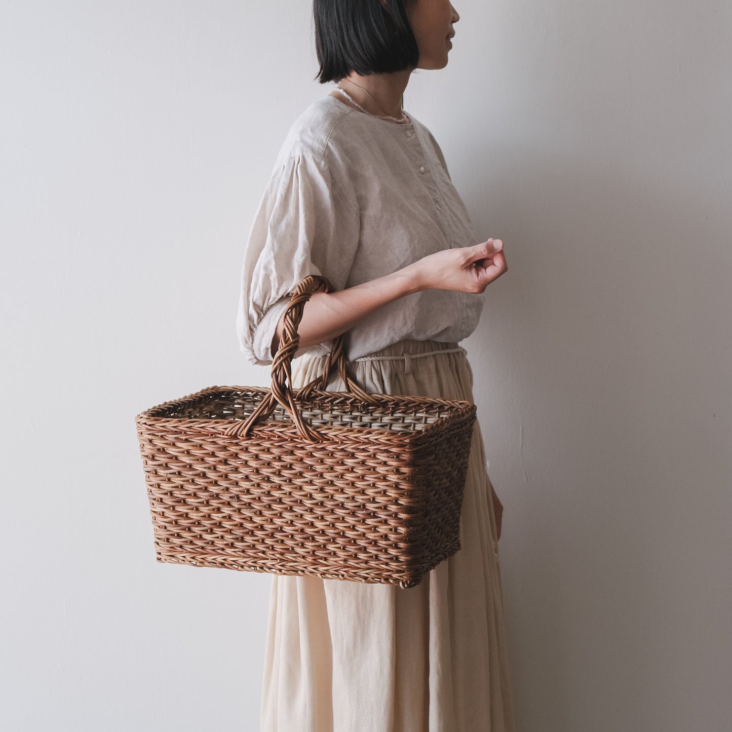 ［宮本工芸］特大バスケット小松編　なわ手（ふた無し）