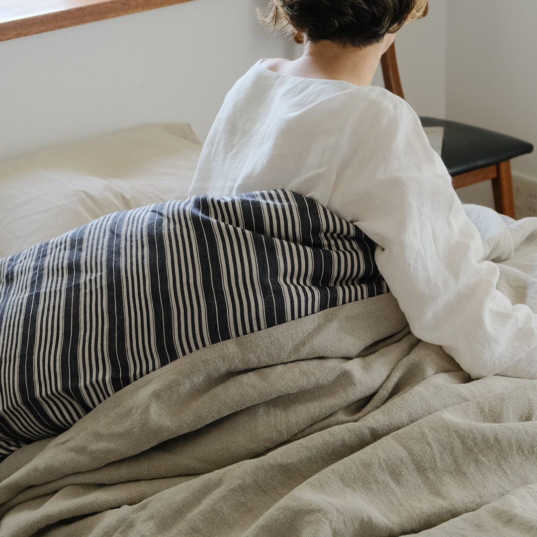 LIBECO デュベカバー　タックストライプ