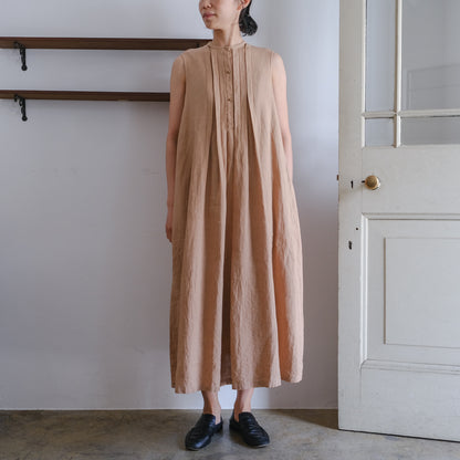［SALUÉ］ピンタックノースリーブドレス／ミッドウェイトリネン
