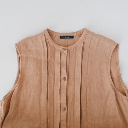 ［SALUÉ］ピンタックノースリーブドレス／ミッドウェイトリネン