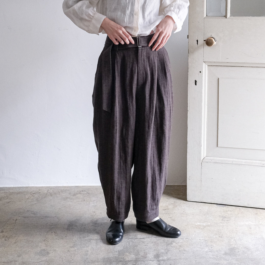 SALUÉ／【受注商品】エッグパンツA／ヘリンボーンリネン