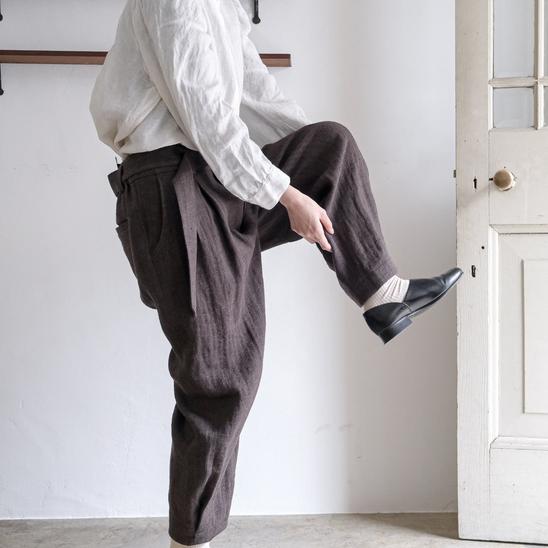 SALUÉ／【受注商品】エッグパンツA／ヘリンボーンリネン