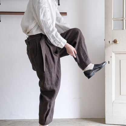 SALUÉ／【受注商品】エッグパンツA／ヘリンボーンリネン