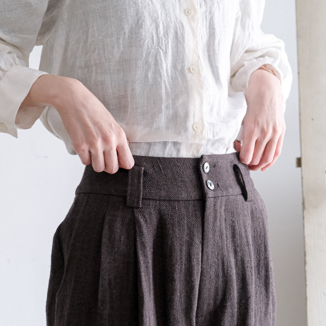 SALUÉ／【受注商品】エッグパンツA／ヘリンボーンリネン
