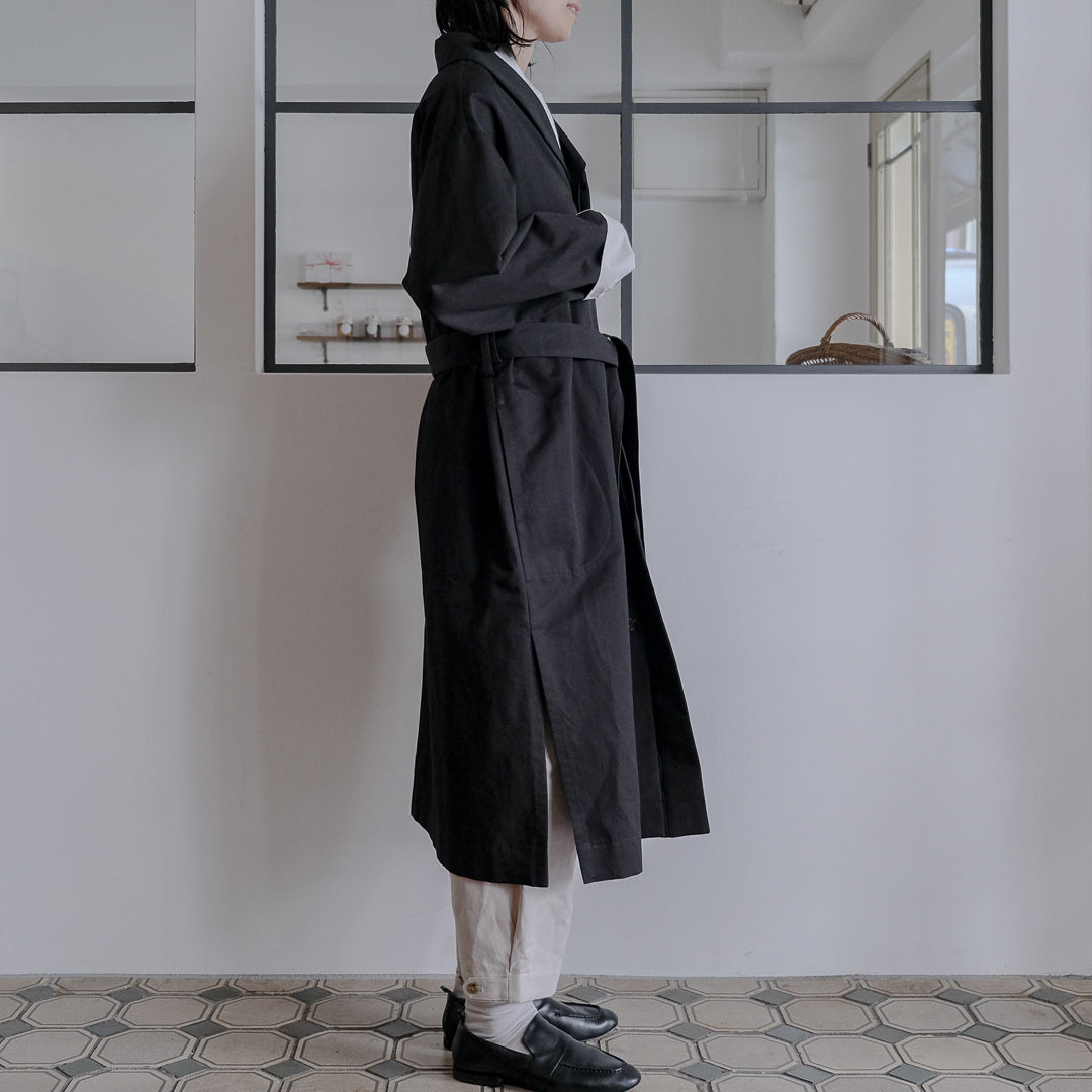 ［SALUÉ］ショールカラースリットコート／コットンリネンカルゼ