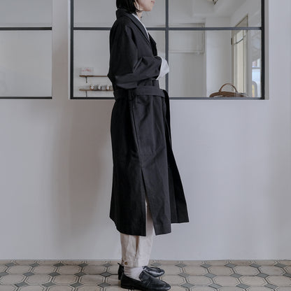 ［SALUÉ］ショールカラースリットコート／コットンリネンカルゼ