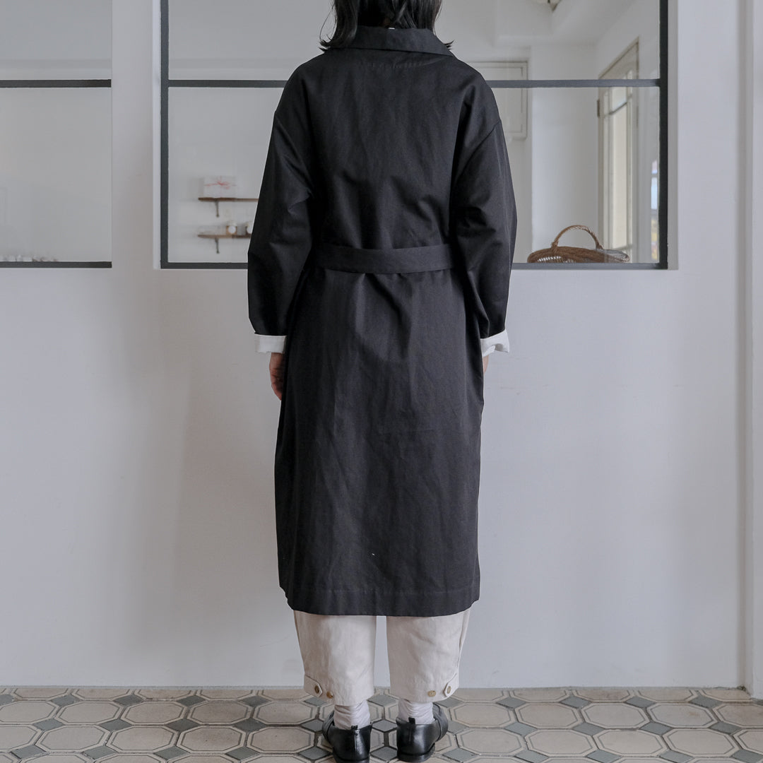 ［SALUÉ］ショールカラースリットコート／コットンリネンカルゼ