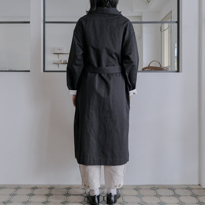 ［SALUÉ］ショールカラースリットコート／コットンリネンカルゼ