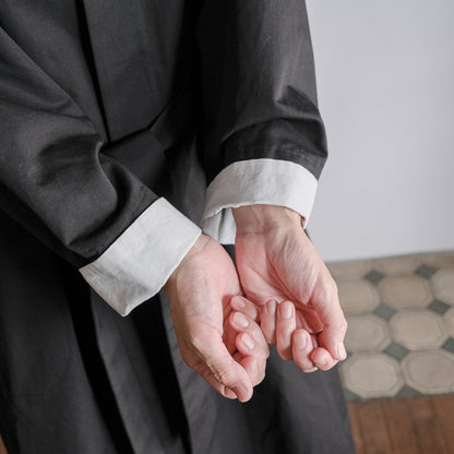 ［SALUÉ］ショールカラースリットコート／コットンリネンカルゼ